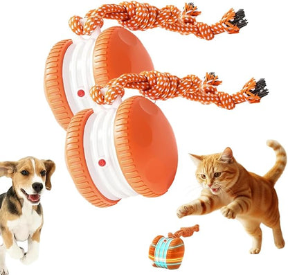 Interactive Dog Toy,2026 New Automatic Rolling Ball with Rope for Cat, Durable Dogs Rope Toy for Chewing and Playing, Dogs Ball Toy for Puppy Cats (Orange/2pcs)