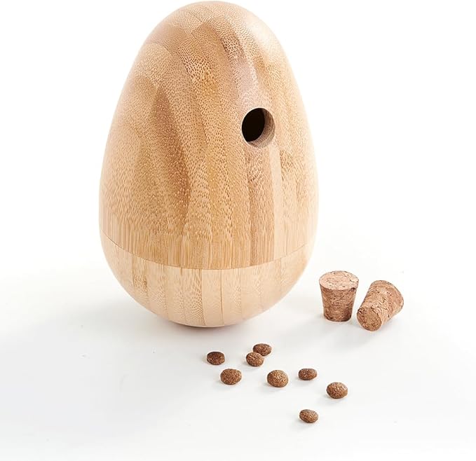 LOOBANI Bamboo Treat Dispenser Wobble Toys Enrichment Puzzle Food Dispenser Ball Toy IQ Training for Small Medium Dog
