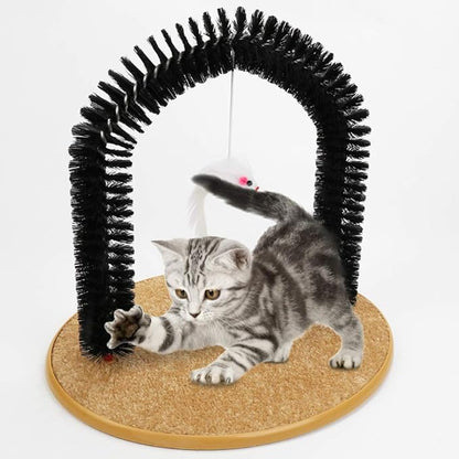 Cat Self Groomer Brushes for Indoor Cats, Cat Face Scratcher Brush Arch Scratching Board Scratch Pad Massager for Shedding, Head Hair Grooming Posts for Rubbing Deshedding w/Cute Kitten Toy