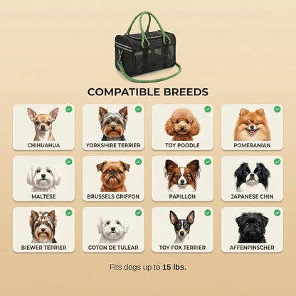 Soft-Sided Dog & Pet Carrier | for Car Rides, Trains, Errands & Daily Outings | Fits Pets Up to 15 lbs | 18" L x 11.5" H | Yorkies, Chihuahuas, Toy Poodles, Maltese & More