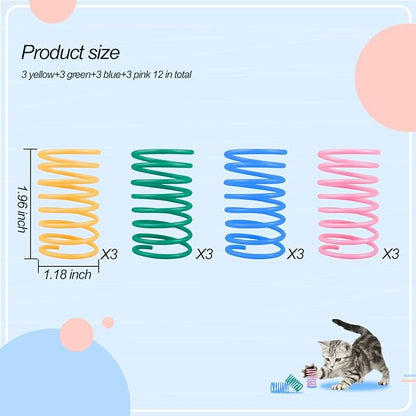 Andiker Cat Spring Toys, 12pcs Colorful & Durable Wide Plastic Cat Toys for Indoor Cats to Play to Release Energy and Keep Fit Bounce Interactive Cat Toy for Swatting, Biting, Hunting Kitten Toys (M)