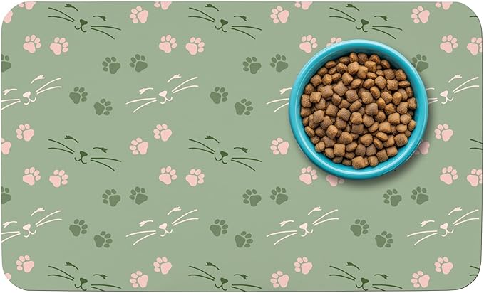 Patterned Cat & Dog Bowl Mat for Food and Water, 12"×20" Quick Dry Absorbent Pet Feeding Mat, Eco-Friendly Dog Placemat
