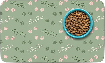 Patterned Cat & Dog Bowl Mat for Food and Water, 12"×20" Quick Dry Absorbent Pet Feeding Mat, Eco-Friendly Dog Placemat
