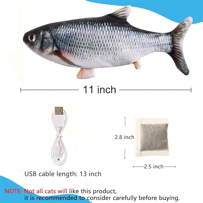 Tocirelo Cat Toys Flopping Fish with Catnip, Moving Cat Toy Interactive for Indoor Cats, Kitten Kicker Floppy Dog Toy, 11" Electric Realistic Plush Wiggle Fish for Kitty Exercise
