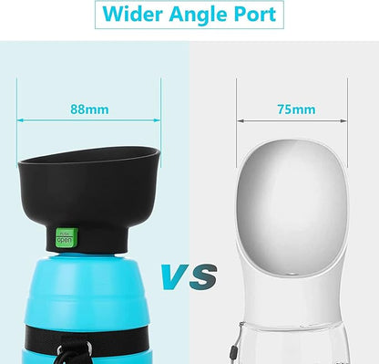Dog Water Bottle Portable (17oz/22oz), 2 in 1 Foldable Dog Travel Water Bottle, Leak-Proof Dog Water Dispenser, Pet Water Bottle Drink Feeder for Outdoor Walking Hiking, Food-Grade Silicon (22oz)