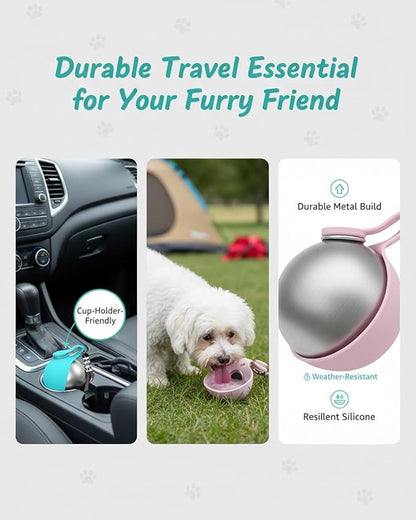 2 in 1 Portable Dog Water Bottle, Water Bottle for Dogs on Walks with Built-in Bowl – Portable Travel Dispenser, Leak Proof Stainless Steel Pet Water-Bottles for Travel Walking Hiking(Blue)