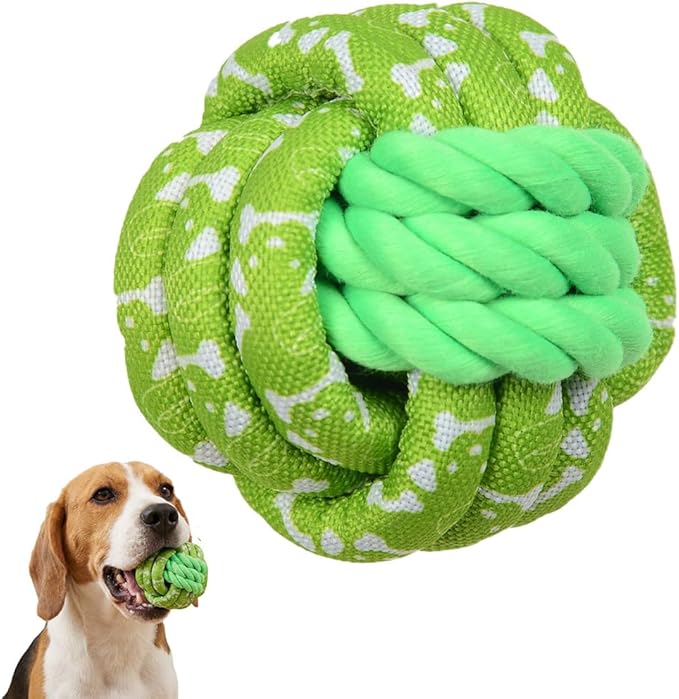 Green Rope Dog Balls - Durable Braided Rope Toy Ball, Dog Chew Toys for Medium Large Breeds, Dental Puppy Balls Teething Toys, Interactive Games