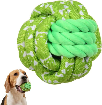 Green Rope Dog Balls - Durable Braided Rope Toy Ball, Dog Chew Toys for Medium Large Breeds, Dental Puppy Balls Teething Toys, Interactive Games