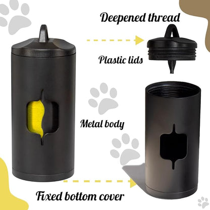 Metal Dog Poop Bag Holder w/Leash Clip|Durable Scratch-Resistant Aluminum|135 Bags+3 Accessories（Black）