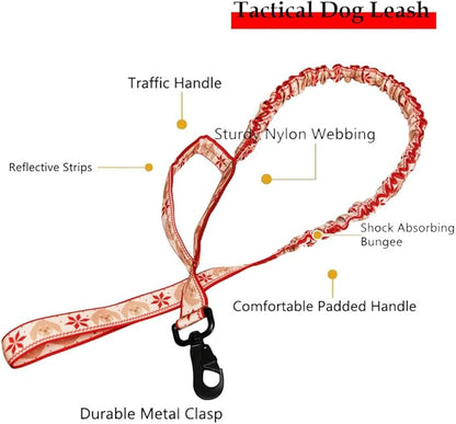 Christmas Tactical Dog Collar and Leash Set with Airtag Holder Waterproof Dog Airtag Collar with Handle Adjustable Heavy Duty Dog Collar Leash Set(Christmas Red，XL