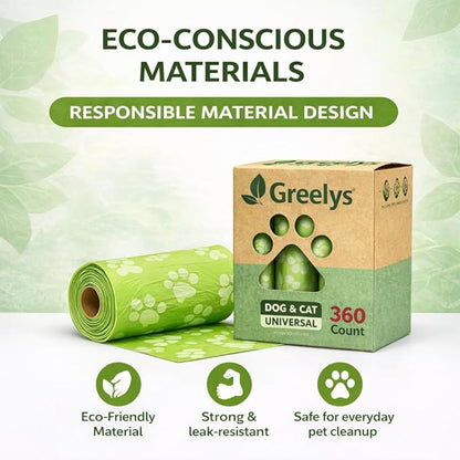 Dog Poop Bags 360 Count – Strong Leak-Proof, Easy Tear, Eco Friendly Biodegradable Waste Bags for Dogs & Cats, Unscented