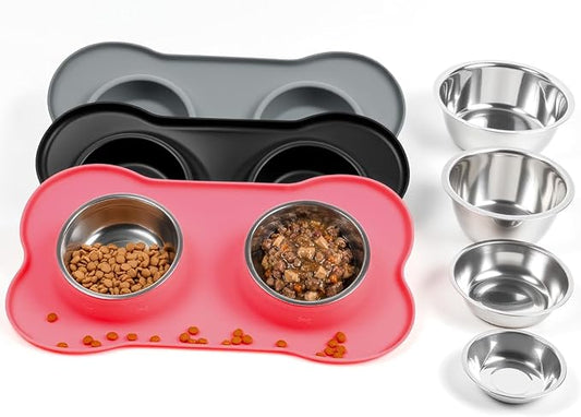Medium Pet Feeding Station, 29oz Stainless Steel Dog Bowls Set, No Spill Food & Water Dishes with Non Slip Silicone Mat for Breeds Up to 55 Lbs, Pink