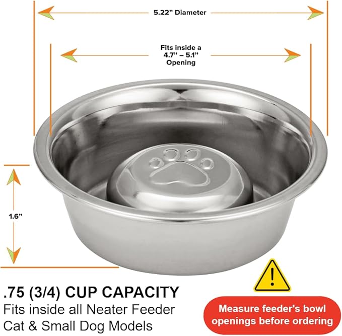 Neater Pet Brands Stainless Steel Slow Feed Dog Bowl for Fast Eating Small Breeds, Metal Slow Feeder Dog Bowl Fits in Cat & Small Neater Feeders, for Puppy or Dogs (< 15 lbs), 3/4 Cup Food Capacity