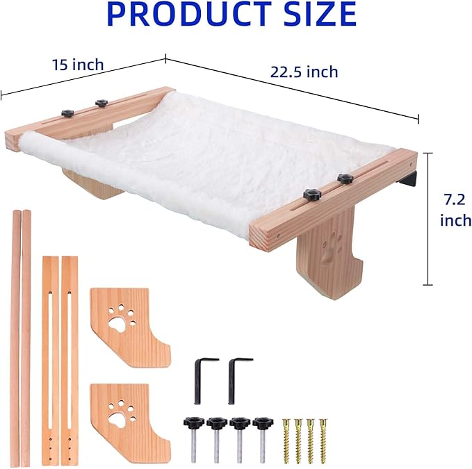 ESPETS Cat Window Sill Perch, Sturdy Cat Hammock Beds Window Seats with Soft Cusion, Large Cats and Kittens-22.5 Inch (White)