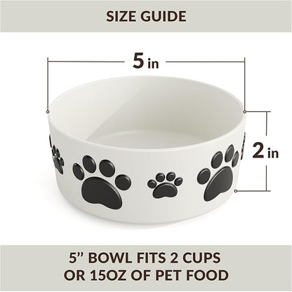 Ceramic Dog Bowls for Small Size Dog - 5'' Round × 2 Tall Dog Food Bowl & Water Bowl Set of 2 - Small Dog Bowls with Anti-Slip Rings - 2 Cups Food and Water Bowls for Dogs and Cats