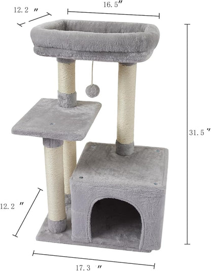 FISH&NAP Cute Cat Tree Kitten Cat Tower for Indoor Cat Condo Sisal Scratching Posts with Jump Platform Cat Furniture Activity Center Play House Grey