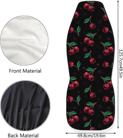 Cherry Print Car Seat Covers Full Set of 2, Cloth Seat for Auto Front Seats, Black Bucket Seat Covers for Cars Washable and Breathable Car Accessories for Sedan Truck SUV