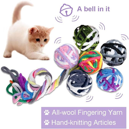 MAIYU Cat Balls - 5 PCS Colorful Yarn Cat Balls with Built-in Bell, Interactive Kitten Toys