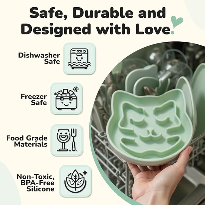 Snuggli Slow Feeder Cat Bowl | Cat Puzzle Feeder for Slow Eating, Mental Enrichment, Digestion, & Bloat Relief | Non-Slip Silicone, Dishwasher Safe, 1 Cup (Matcha)