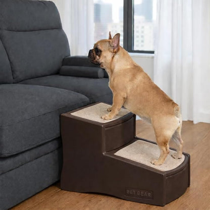 Pet Gear Easy Step II Pet Stairs, 2 Step for Cats/Dogs up to 75-pounds, Portable, Removable Washable Carpet Tread, No Tools Required, Coffee Bean