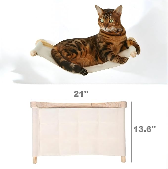 Cat Hammock Wall Mounted with Removable Cushion - Cozy Space Saving Perch for Indoor Cats, Soft Washable Bed & Modern Cat Shelf for Lounging