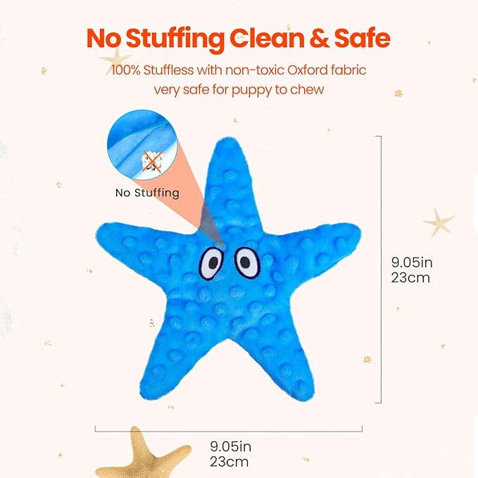 HGB Squeaky Dog Toys - Starfish No Stuffing Crinkle Plush Dog Toys for Small Medium Breeds, Puppy Toys to Keep Them Busy & Puppy Teething Chewing for Anxiety Relief and Fetch Training, 2 Pack