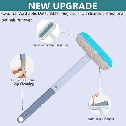 4 in 1 Pet Hair Remover, Reusable, Effective Cat and Dog Hair Removal Cleaning Tool with 17-Inch Extra Long Handle Multifunctional Fur Lint Brush for Couch, Furniture, Carpet, Clothes, Bedding