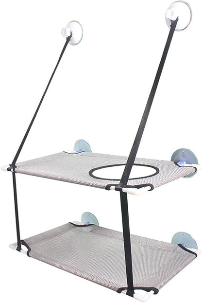 DAN&DRE Cat Hammock, Double Layer Hanging Installation with Strong Suction Cup and Sturdy Brackets, Soft Mesh Fabric Window Perch for Indoor Outdoor Cats Resting on Smooth Surfaces (Gray)