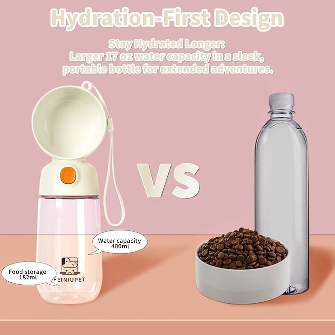 Portable Dog Water Bottle, Large-Capacity Travel Water Dispenser for Cats and Small Dogs - White