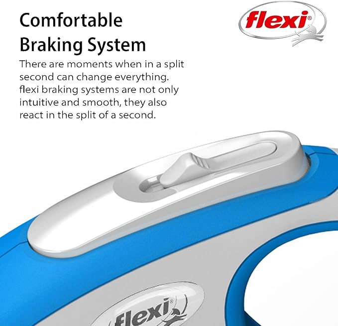 FLEXI New Comfort Tape Retractable Dog Leashes for Medium Dogs Upto 55 lbs. – 16 ft., Blue | Tangle Free Pet Walking Leash with One-Handed Brake, Pause, Lock|German Quality Product