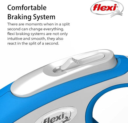 FLEXI New Comfort Tape Retractable Dog Leashes for Medium Dogs Upto 55 lbs. – 16 ft., Blue | Tangle Free Pet Walking Leash with One-Handed Brake, Pause, Lock|German Quality Product