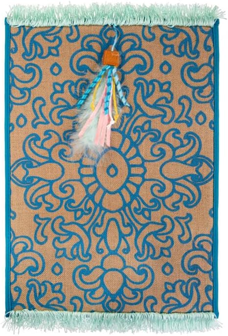 Petlinks Rowdy Rug Jute Scratch Mat with Feather Cat Toy & Playful Fringe, 20" L X 0.5" W X 14" H