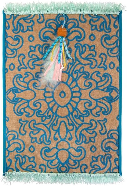 Petlinks Rowdy Rug Jute Scratch Mat with Feather Cat Toy & Playful Fringe, 20" L X 0.5" W X 14" H
