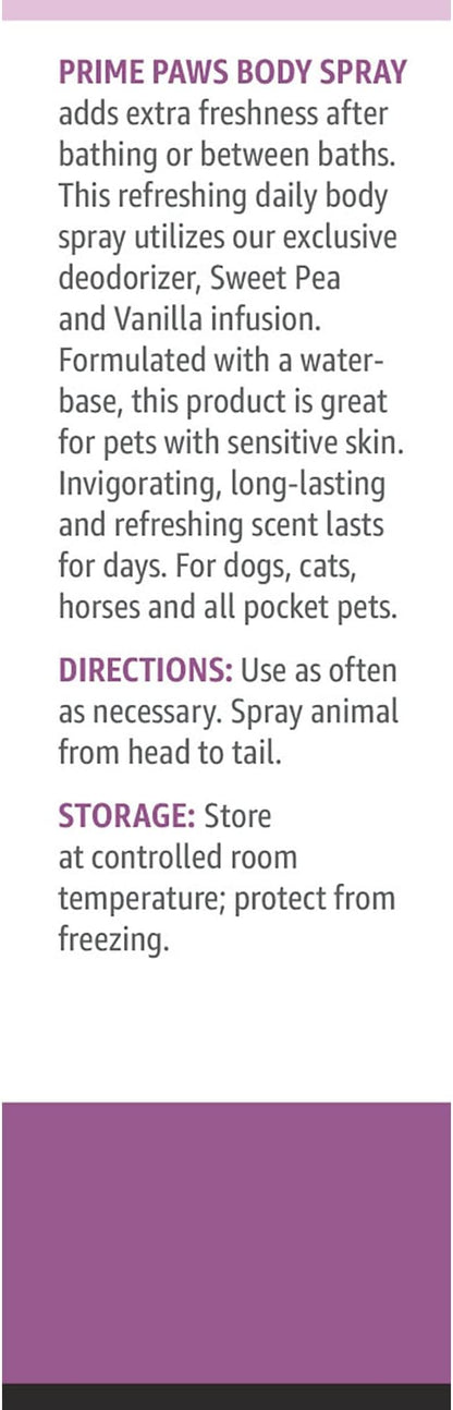 Body Spray for Dogs and Cats - Long Lasting Cat Cologne & Odor Eliminator - Dog Spray Deodorizer Perfume for Grooming & Reducing Static - Sweet Pea & Vanilla Scent - 8 oz, White (PRIM1048)