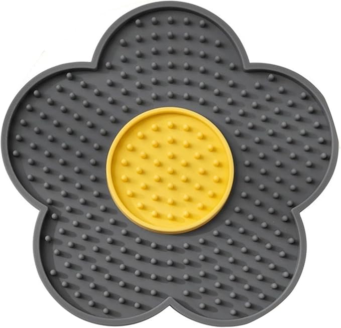 renvena Cat Lick Pad Slow Feeder Flower Shape Silicone Mat with Suction Cups for Kittens Small Dogs Easy Clean Grey One Size