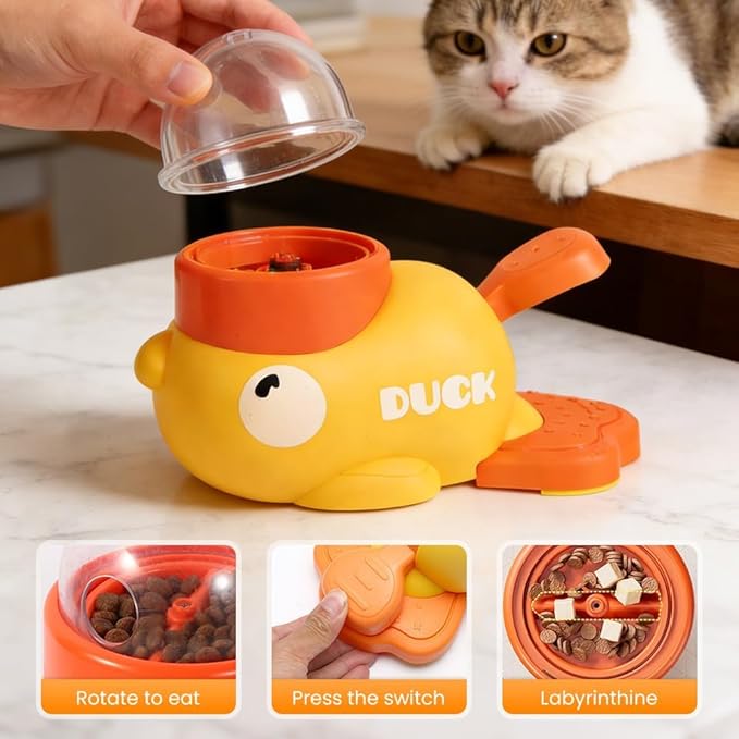 Dog Interactive Treat Dispenser, 2026 New Yellow Duck Cat Treat Dispenser, Interactive Dog Food Dispenser with Button, Dog Slow Feeder Prevents Bloating for Small & Large Cats Dogs (2Pcs)