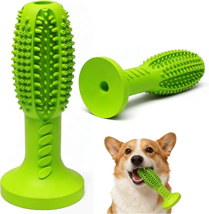 Dog Chew Toys, Interactive Suction Cup Toothbrush Chew Toy for Puppy Teething, Rubber Teeth Cleaning Stick with Treat Holder for Small and Medium Dogs (Green)