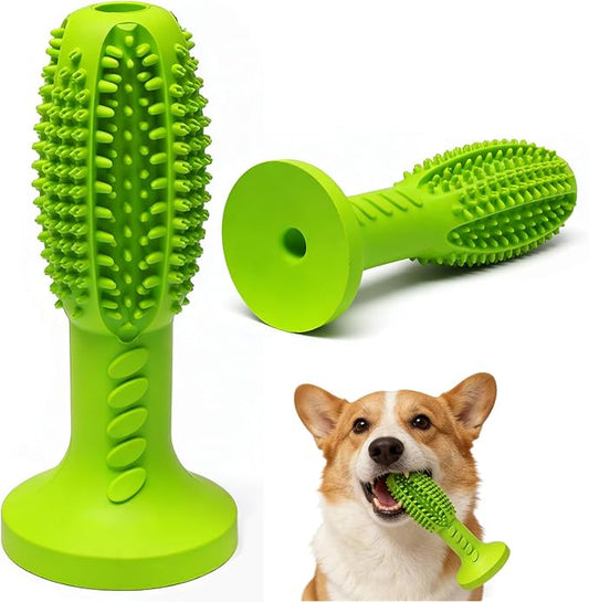 Dog Chew Toys, Interactive Suction Cup Toothbrush Chew Toy for Puppy Teething, Rubber Teeth Cleaning Stick with Treat Holder for Small and Medium Dogs (Green)
