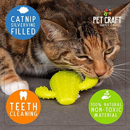Pet Craft Supply Cactus Interactive Cat Toy Chew Toy Teeth Cleaning Bite Resistant 100% Natural Rubber with Bonus Catnip and Silvervine Bags for Kittens and Adult Cat - Image 2