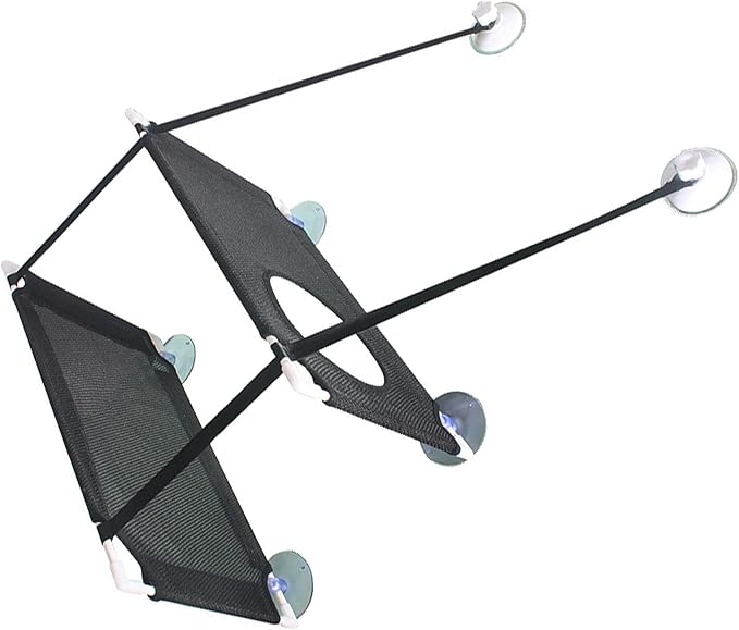 DAN&DRE Cat Hammock, Double Layer Hanging Installation with Strong Suction Cup and Sturdy Brackets, Soft Mesh Fabric Window Perch for Indoor Outdoor Cats Resting on Smooth Surfaces (Black 2 Layer)