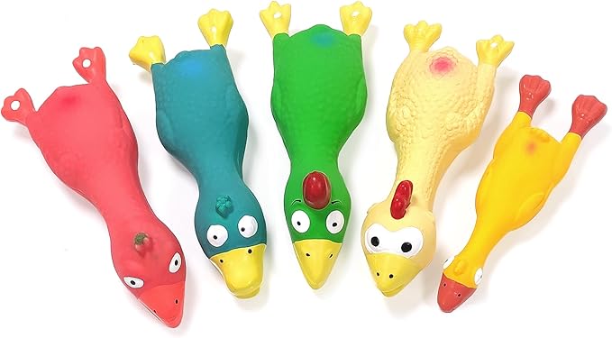 Dog Squeaky Toys Chicken, Natural Rubber Chicken Dog Toys 5 Pcs, Interactive Training Toys for Puppies Small Medium Breed Gentle Chewers