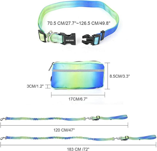 Hands-Free Zipper Pouch Dog Leash 4-6 Foot Elastic Waist Leash Suitable for Medium to Large Dogs Dual-Layer Cushioned Handle & Jogging Dual-Use Design(Blue)