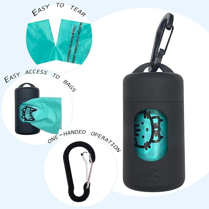 Dog Poop Bag Dispenser for Leash with Snap Clip, Skin-friendly Texture Waste Bag Holder for Dog Walks and Cats, Pets Litter Bag Container, Indoor & Outdoor Use (Black, 1)
