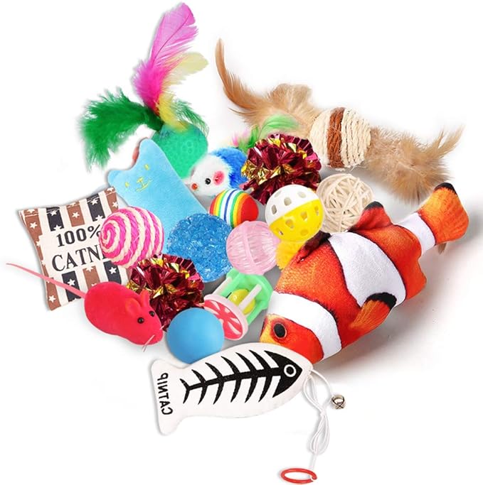 Cat Toys Variety Pack for Kitty 20 Pieces,Variety Cat Toy Set Including Cat Feather Teaser,Catnip Fish,Mice,Colorful Balls and Bells for Cat,Cat Birthday Gifts