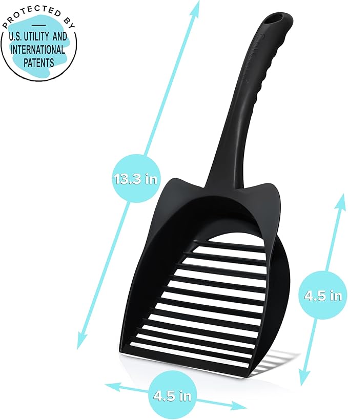 CatGuru Cat Litter Scoop, Jumbo Litter Scoop, Litter Scooper with Deep Shovel & Long Handle, Super Fast Sifter, Durable Kitty Litter Scoop, Cat Stuff, Kitten Supplies (Black)
