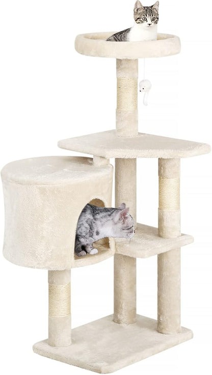 BestPet | 36" Cat Tree Tower | Beige | Sturdy Multi-Level Cat Tree with Plush Condo, Cozy Perch, Sisal Scratching Posts, Hanging Toy and Stable Frame | Easy Assembly | for Kittens & Adult Cats