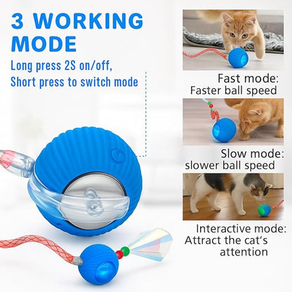 Interactive Cat Toy Ball for Indoor Cats and Kittens – Automatic Rolling Ball, Motion Activated Cat Toys with Tail Accessories, Smart Play Modes, USB Rechargeable Pet Toy for Exercise & Fun