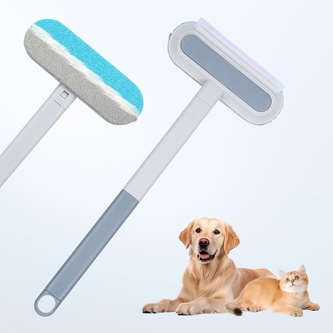 Pet Hair Removal Tool & 2 Cleaning Brushes, Multifunctional Pet Hair Remover Reusable Washable Dog Cat Fur Cleaning Broom for Carpet Sofa Furniture Window Tile
