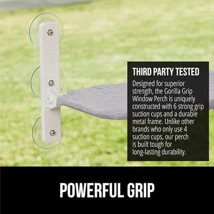 GORILLA GRIP Cat Window Perch, Foldable Cat Window Hammock Bed with 6 Large Suction Cups, Cordless Indoor Wall Shelves, Strong Metal Frame Holds 30lbs, Reversible Washable Sherpa Cover, Medium Gray