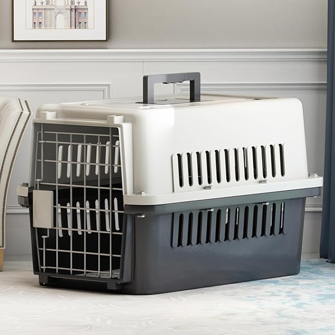 Basic Hard-Sided Dog and Cat Kennel, Beige Single-Door Travel Pet Carrier with Metal Wire Ventilation, 18.9" L x 12.6" W x 11.8" H